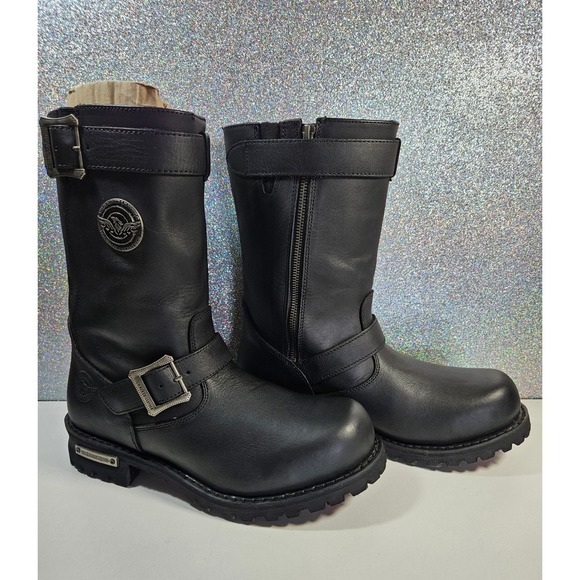 MILWAUKEE Leather Men's Black Engineer Motorcycle Biker Boots Wide 9.5 EEE NIB
